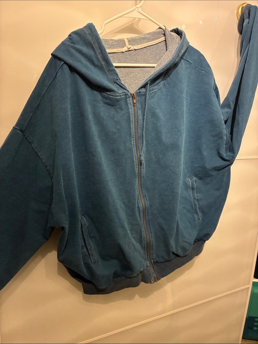 Easel large Teal Zip-Up Hooded Sweatshirt